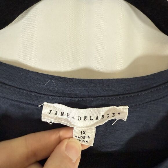 Jane Delancey Blouse Women's 1X Navy Blue Short Sleeve Textured Back Round Neck - Picture 5 of 11